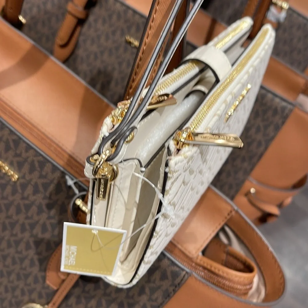 Michael Kors Jet Set Travel Large Double-Zip Wristlet-Wallet-PhoneHolder Pale Gd